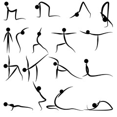 Yoga asanas simple line set of icons. Vector
