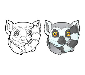 Fototapeta premium little cute lemur, coloring book, funny illustration
