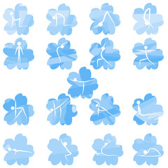 Naklejka na ściany i meble Yoga asanas simple blue flower set of icons. Vector