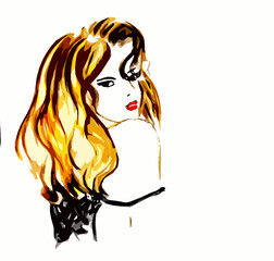 Graphic image of a girl with lush yellow-brown hair