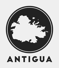 Antigua icon. Round logo with island map and title. Stylish Antigua badge with map. Vector illustration.