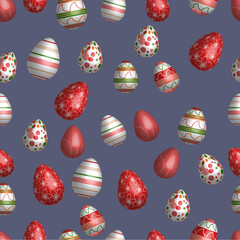 Happy Easter.Seamless vector pattern with 3d colored easter eggs. Print for packaging design, wrapping paper gifts