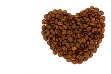 Coffee bean heart on white background. Coffee lover concept