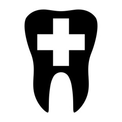 Tooth and hospital cross flat icon isolated on white background. Tooth vector illustration. Dentistry symbol. Stomatology