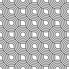 Abstract seamless. Seamless braided linear pattern, wavy lines, circles. Endless striped texture with winding elements. Vector geometric monochrome background.