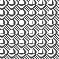 Abstract vector seamless pattern of overlapping circles. Ocean waves. Japan style. Stylish monochrome geometric ornament. Black and white texture.