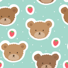 Teddy Bear Seamless Pattern Background, Happy cute bear, Cartoon Panda Bears Vector illustration for kids forest background with dots