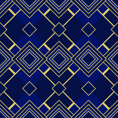 Seamless geometric blue and gold background in vector. Abstract art deco 
