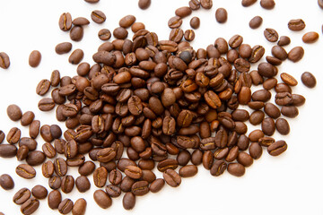 Coffee beans isolated on white background with copyspace for text. Coffee background or texture concept.