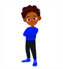 African American boy. Cartoon character design.  Vector illustration isolated on white background
