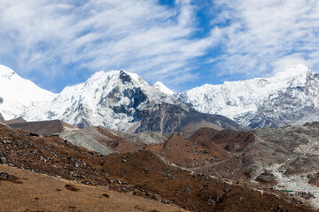 Island Peak (Imja Tse) mountain in Himalayas. Beautiful snowy landscape in Nepal.