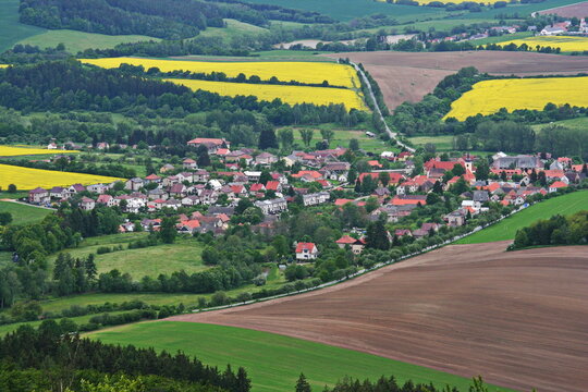 View of Lounovice pod Blanikem from Velky Blanik, Czech republic,Europe

