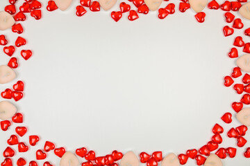 Valentine's Day, composition of hearts on a white background. View from above