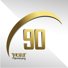 90 Year Anniversary Logo Vector Template Design Illustration gold and white