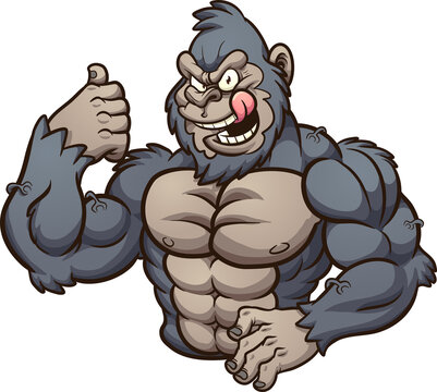 Strong evil gorilla with tongue out. Vector clip art illustration with simple gradients. All on a single layer.
