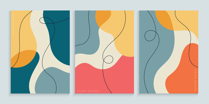 Freehand cover background collection with minimal colorful shapes