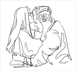 Vector illustration of a couple in love.Valentine's Day, an icon of people kissing