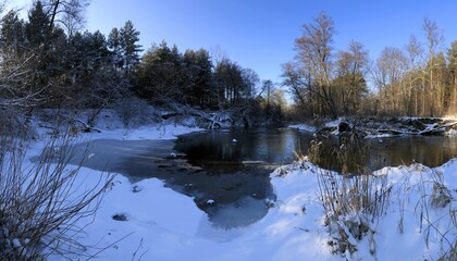 Nature reserve of the Swider river in winter, Mazowsze, Poland