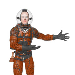 Fototapeta premium retro space astronaut is introducing someone
