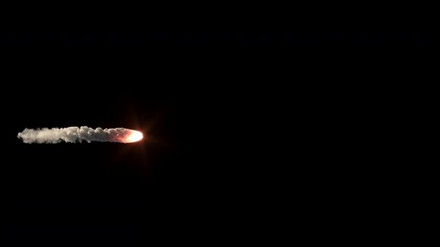 Slow motion big meteor on black background