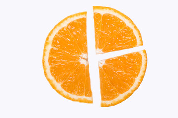 Fototapeta na wymiar Slice of orange citrus fruit stand isolated on white background with clipping path. Full depth of field.