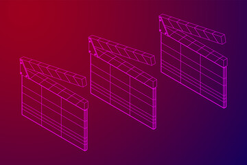 Movie clapper board. Film cinema concept. Wireframe low poly mesh vector illustration