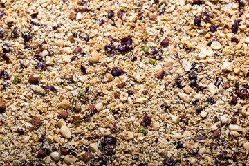 Homemade roasted granola, breakfast food background, mixed muesli, organic