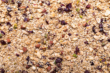 Homemade roasted granola, breakfast food background, mixed muesli, organic