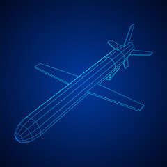 Flying supersonic cruise missile. Wireframe low poly mesh vector illustration