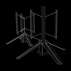 Darrieus wind turbine. Windmill generator wireframe low poly mesh. Vector illustration