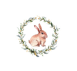 Cute fluffy bunny in flowers