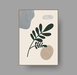 Minimal abstract wall art boho poster. Botanical vector background design with pastel color and exotic foliage. Wall art interior element. nature illustration. Exotic foliage drawing, watercolor