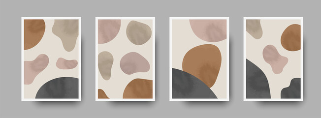 Obraz na płótnie Canvas Set of minimal abstract boho background designs. Stylish wall art background with neutral pastel watercolor. Acrylic bohemian poster with composition for luxury minimal interior. Terracotta vector