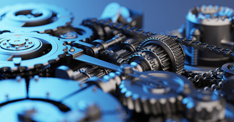 Gears and cogs mechanism. Industrial machine, engine