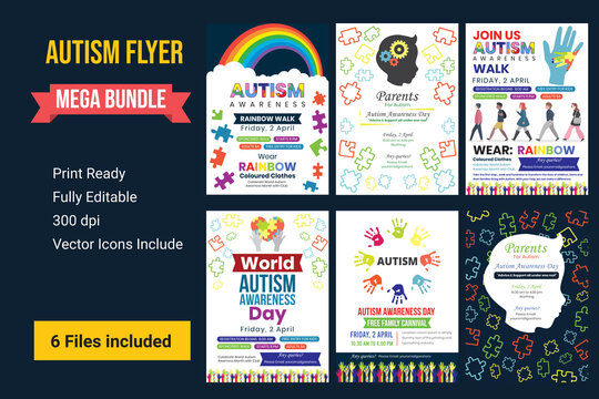 Creative Poster Set Or Banner Set Of World Autism Awareness Day. Autism awareness concept with hand of puzzle pieces as symbol of autism, illustration,banner or poster of World autism awareness day.