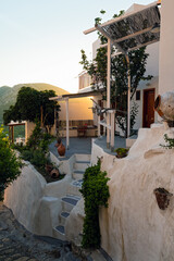 Buildings and narrow street of traditional architecture in Skyros island, Greece