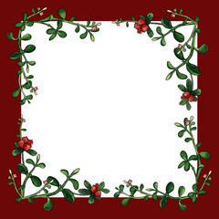 Square frame with cowberry watercolor painting