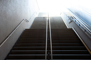Fototapeta premium Railway staircase, metro staircase, staircase, empty, nobody