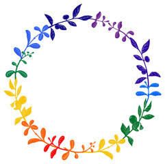 Fototapeta premium Circle frame with rainbow blueberry and cowberry leafs