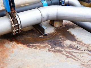 Leak from sewage water pipe. Thick bio waste leak