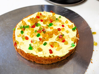 Cake stuffed with candied fruit and custard