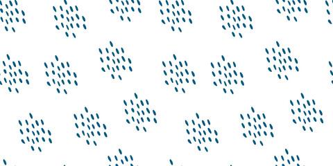 Abstract background with blue Dots on white. Simple Seamless pattern. Hand drawn doodle clipart. For card, children project, fabric, textile, gift wrapping. Trendy style.