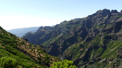 Fototapeta na wymiar Green mountains peak in Madeira island Portugal