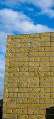 Vendée, France; February 6, 2021: exterior wall insulation on the site of the future sports hall, Saint Gilles Croix de Vie high school.