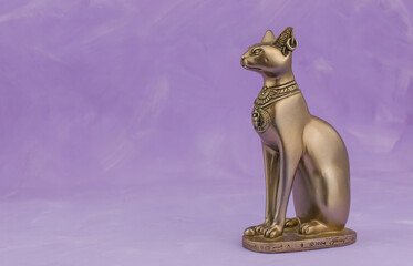 Egyptian cat Bast or Bastet, solar and war goddess, isolated on pink  background