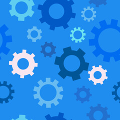 vector seamless background with gears on blue background