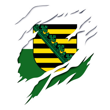 Sachsen German Flag and Coat of Arms with Ripped Effect Design