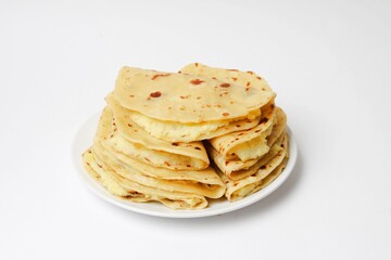 Traditional Tatar Food Kystybyi (Flat Bread With Mashed Potato) Isolated On White Background.