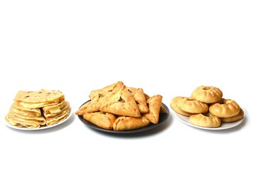 Traditional Tatar Food Kystybyi, Echpochmak, Peremech Isolated On White.