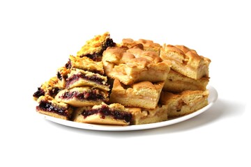 Traditional Tatar Food, Apple Pie And Black Currant Balish Isolated On White Background.